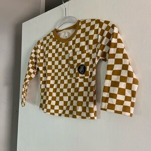 Kids Long Sleeve Checkered Tee - Brown and White